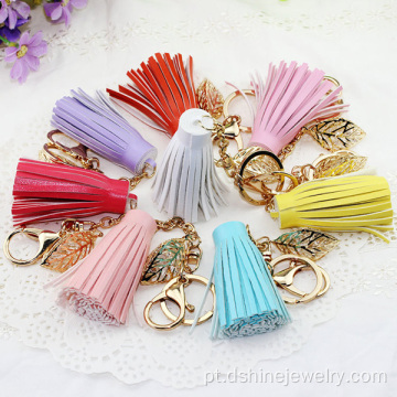 Tassel DIY Keychain cristal folha Tassel de couro para bolsa